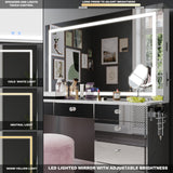 Brielle Makeup Vanity with Adjustable LED Mirror, Bluetooth Speakers, and Charging Station | Premium Boahaus Vanity (W)