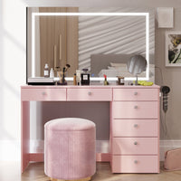 Brielle Makeup Vanity with Adjustable LED Mirror, Bluetooth Speakers, and Charging Station | Premium Boahaus Vanity (TG)