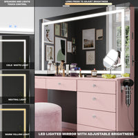 Brielle Makeup Vanity with Adjustable LED Mirror, Bluetooth Speakers, and Charging Station | Premium Boahaus Vanity (W)