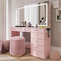 Brielle Makeup Vanity with Adjustable LED Mirror, Bluetooth Speakers, and Charging Station | Premium Boahaus Vanity (WMT)