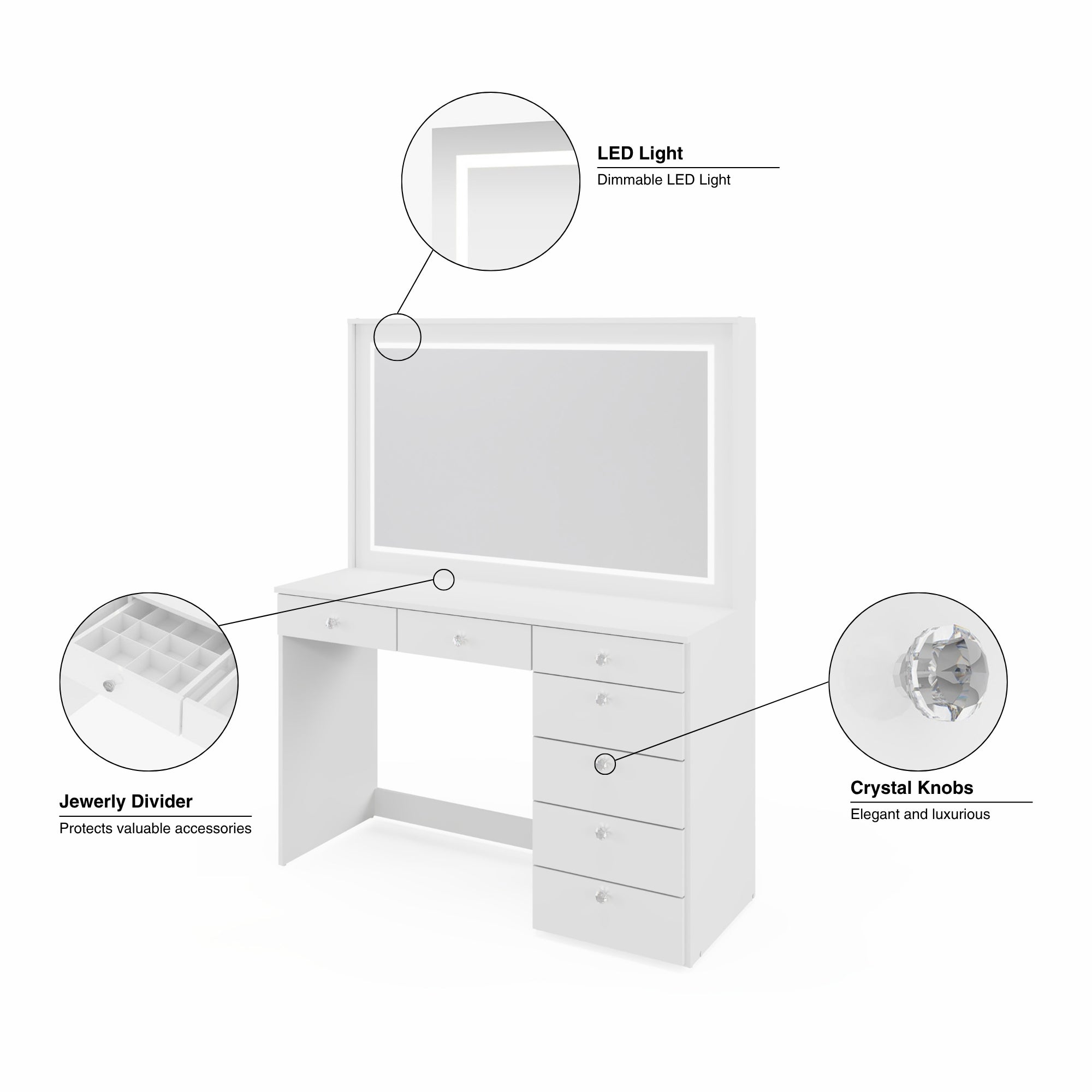Boahaus Selene Lighted Vanity Table with Customizable LED Strip | Premium Design