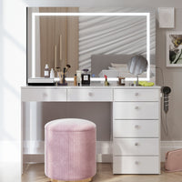 Brielle Makeup Vanity with Adjustable LED Mirror, Bluetooth Speakers, and Charging Station | Premium Boahaus Vanity (W)