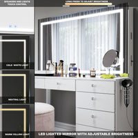 Brielle Makeup Vanity with Adjustable LED Mirror, Bluetooth Speakers, and Charging Station | Premium Boahaus Vanity (TG)