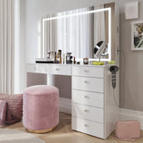 Brielle Makeup Vanity with Adjustable LED Mirror, Bluetooth Speakers, and Charging Station | Premium Boahaus Vanity (W)