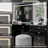 Amelia Premium Makeup Vanity with Full-Width LED Mirror, Bluetooth Speakers, and 11 Storage Drawers | Boahaus Vanity