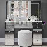 Amelia Premium Makeup Vanity with Full-Width LED Mirror, Bluetooth Speakers, and 11 Storage Drawers | Boahaus Vanity