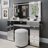 Amelia Premium Makeup Vanity with Full-Width LED Mirror, Bluetooth Speakers, and 11 Storage Drawers | Boahaus Vanity