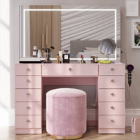 Amelia Premium Makeup Vanity with Full-Width LED Mirror, Bluetooth Speakers, and 11 Storage Drawers | Boahaus Vanity