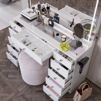 Amelia Premium Makeup Vanity with Full-Width LED Mirror, Bluetooth Speakers, and 11 Storage Drawers | Boahaus Vanity