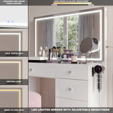 Emilia Premium Makeup Vanity with LED Mirror, Bluetooth Speakers, and 5 Drawers | Boahaus Vanity