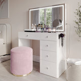 Emilia Premium Makeup Vanity with LED Mirror, Bluetooth Speakers, and 5 Drawers | Boahaus Vanity