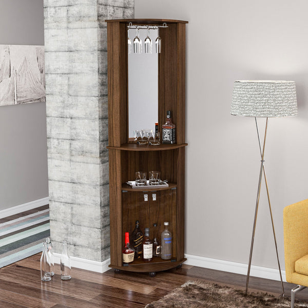 Boahaus Glasgow Corner Bar Cabinet with Glass Rack and Storage | Brown Premium Design