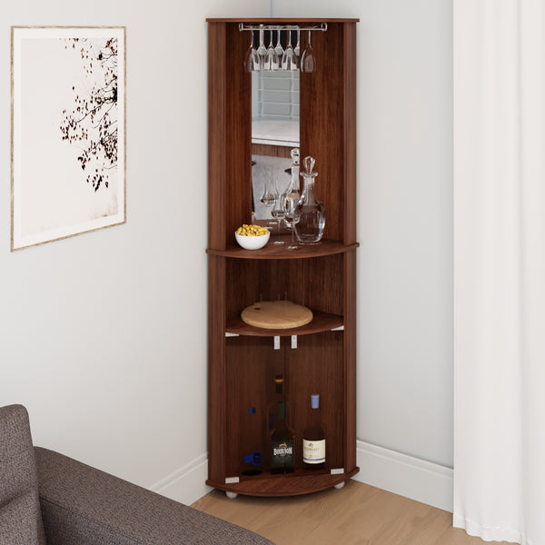 Boahaus Glasgow Corner Bar Cabinet with Glass Rack and Storage | Brown Premium Design