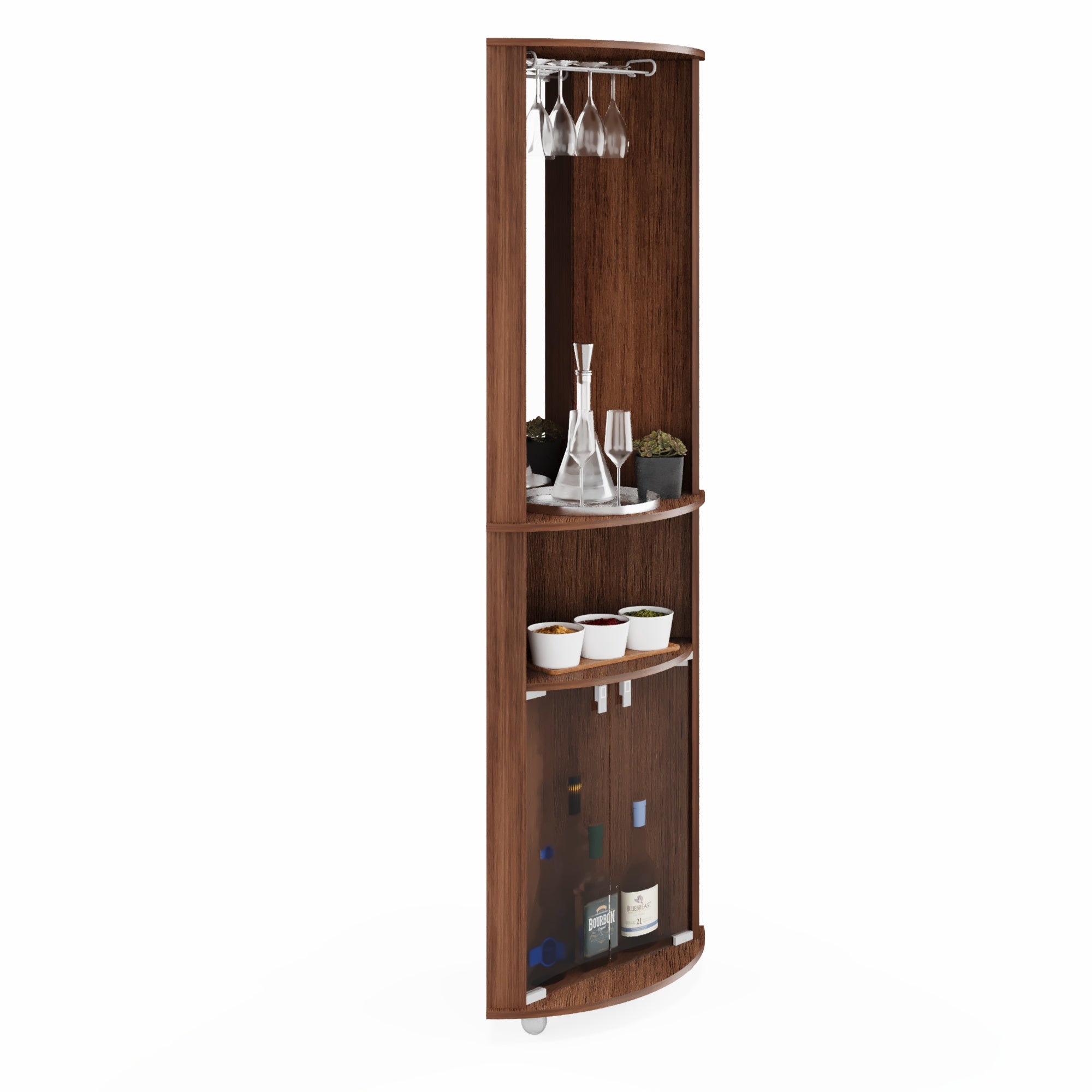 Boahaus Glasgow Corner Bar Cabinet with Glass Rack and Storage | Brown Premium Design