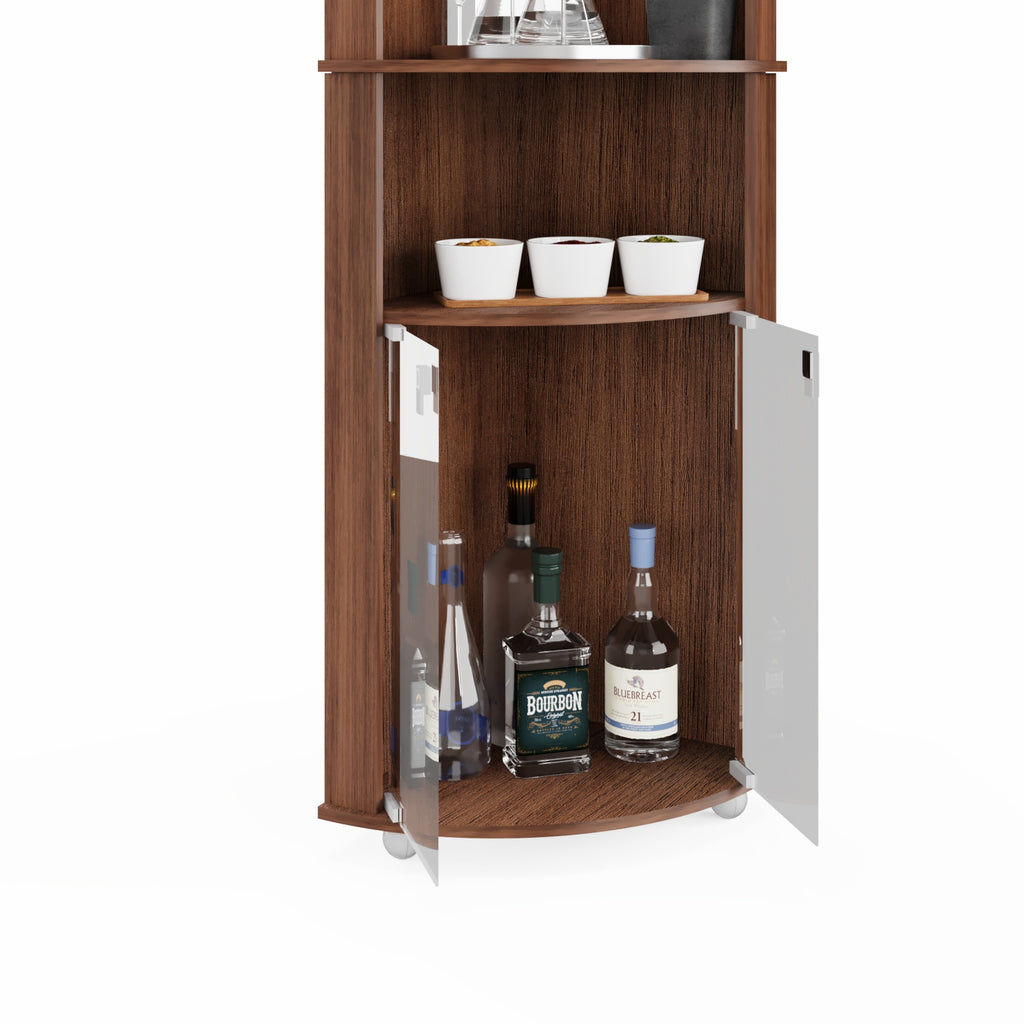 Boahaus Glasgow Corner Bar Cabinet with Glass Rack and Storage | Brown Premium Design