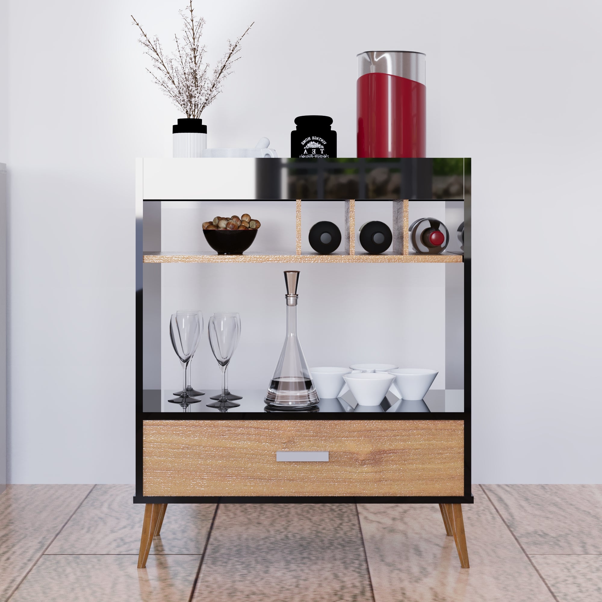 Boahaus Ashbourne Bar Cabinet with Wine Rack & Storage | Modern Design
