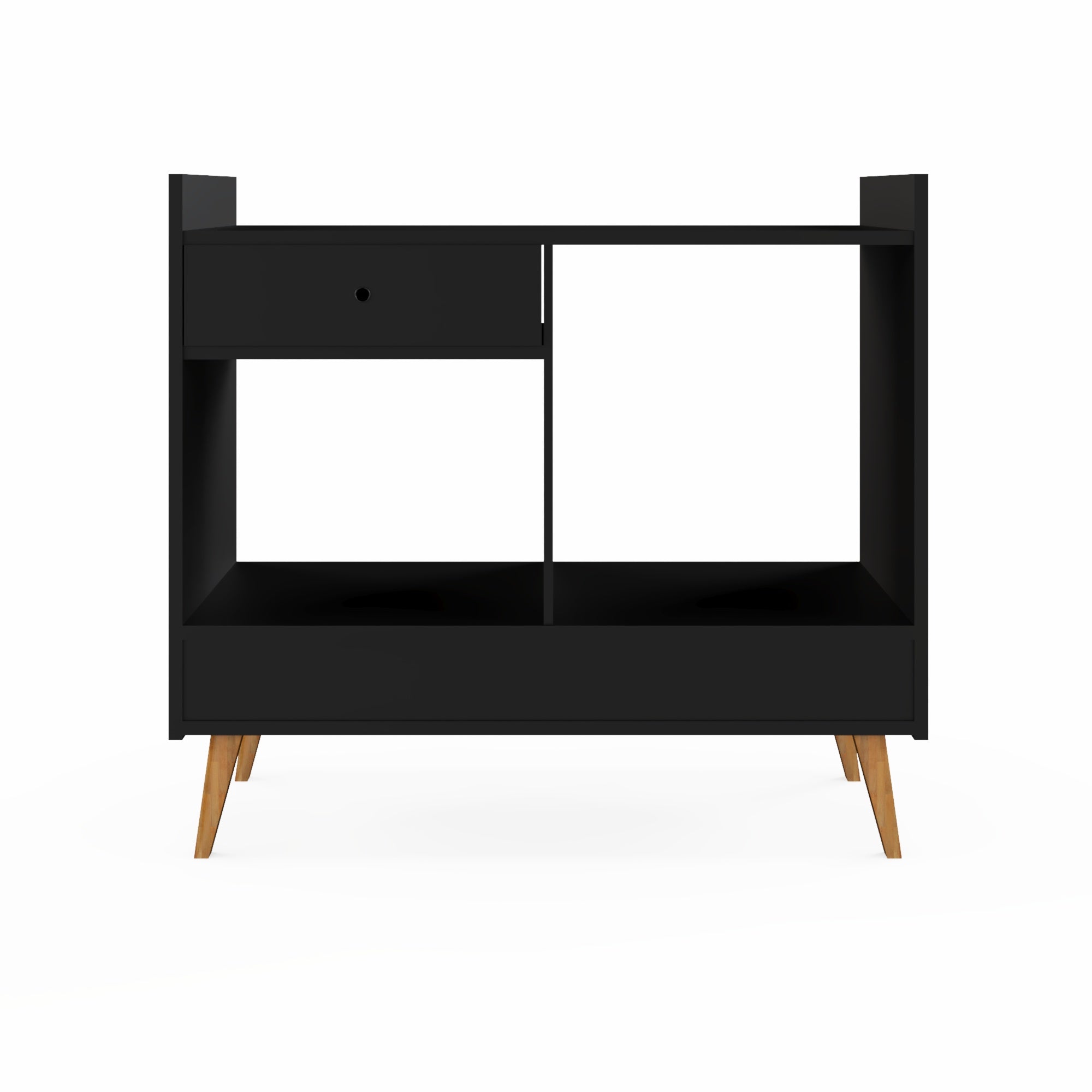 Boahaus Evershot Bar Cabinet with Open Shelves & Wooden Legs | Modern Design