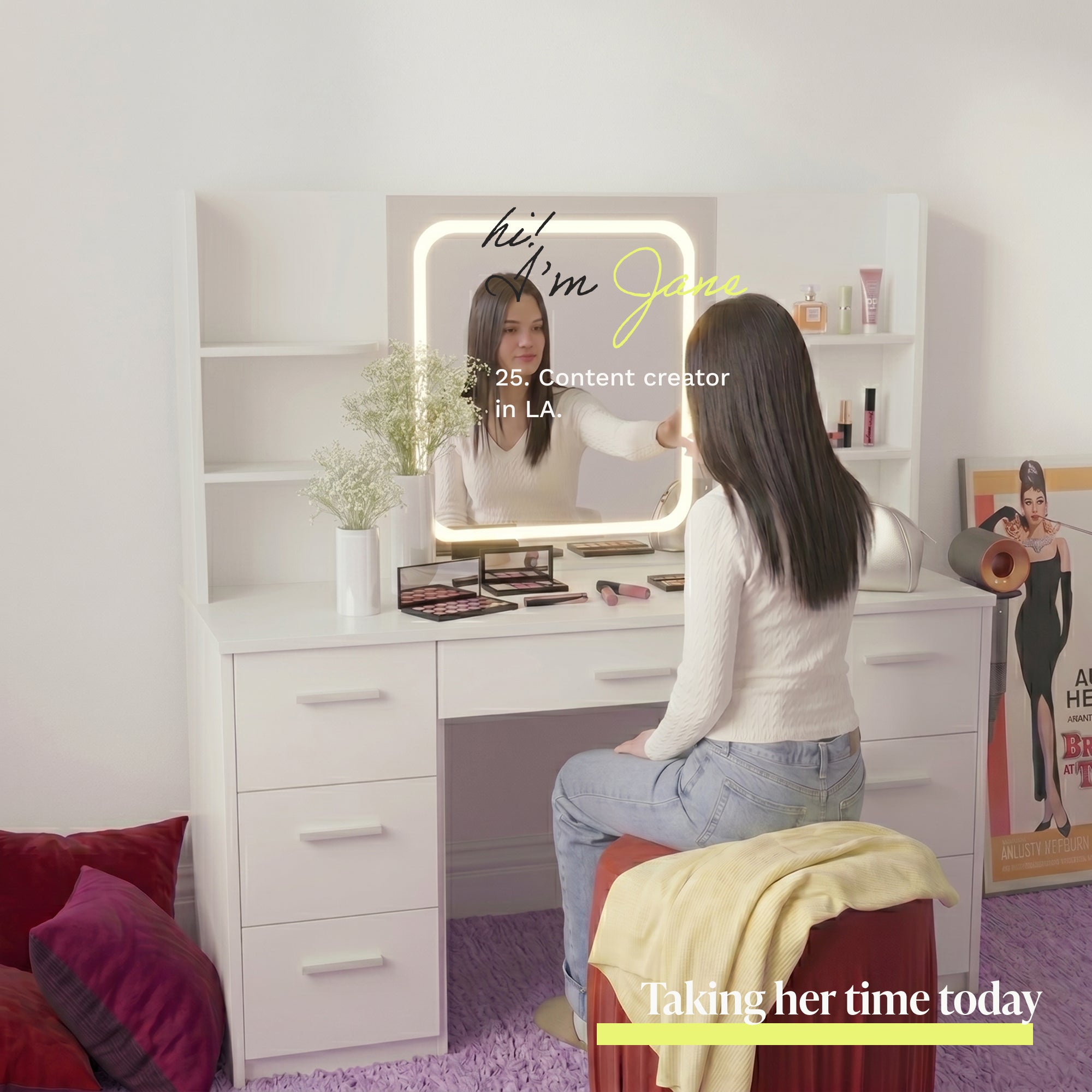 Lena Vanity Desk with LED Mirror