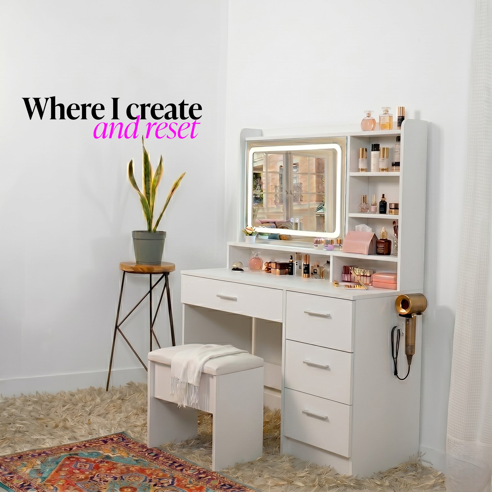 Nina Vanity Desk with LED Mirror