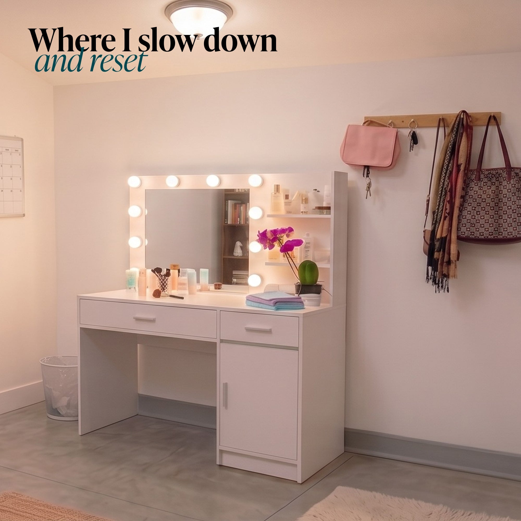 Eli Vanity Desk with Hollywood LED Lights