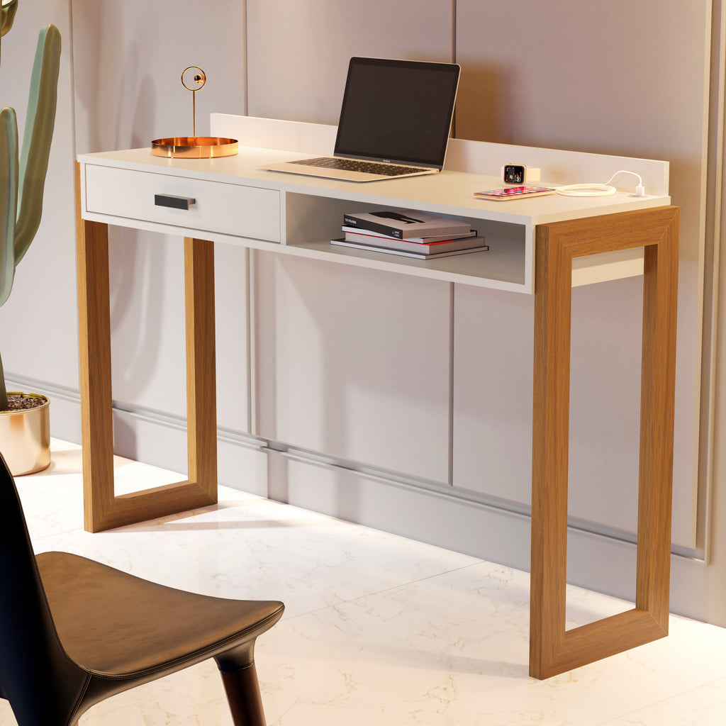 Boahaus Kettlewell Modern Computer Desk | Space-Saving Design with USB Ports