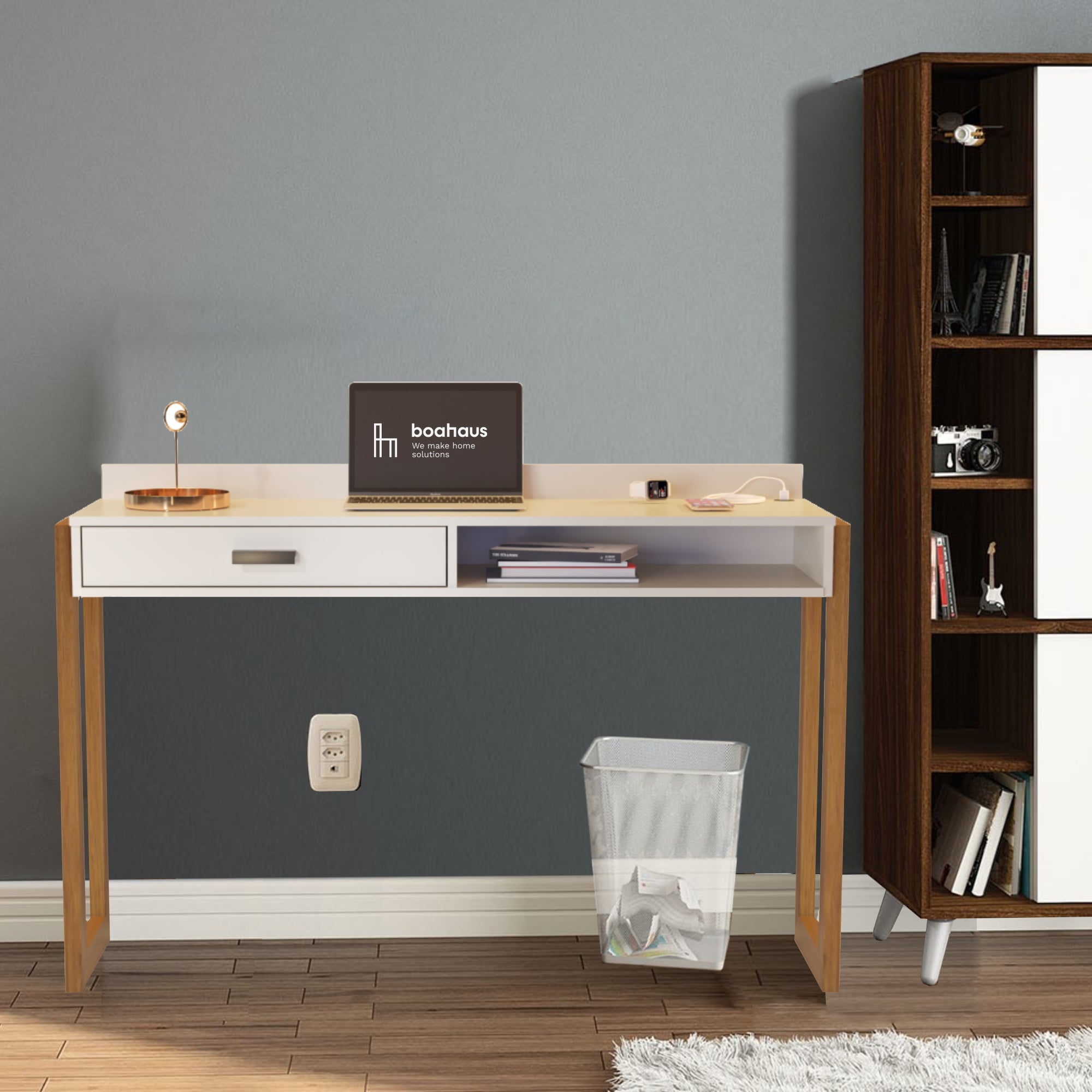 Boahaus Kettlewell Modern Computer Desk | Space-Saving Design with USB Ports