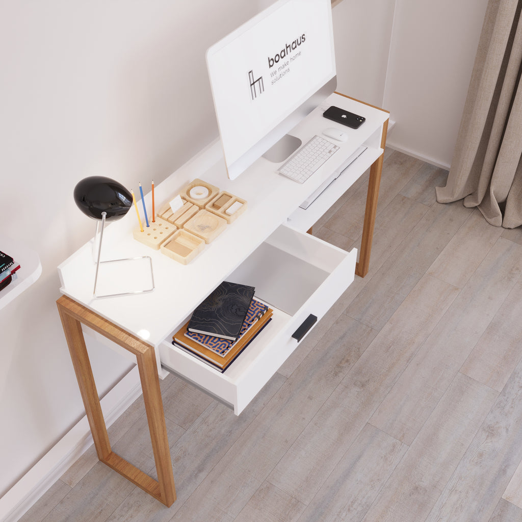 Boahaus Kettlewell Modern Computer Desk | Space-Saving Design with USB Ports