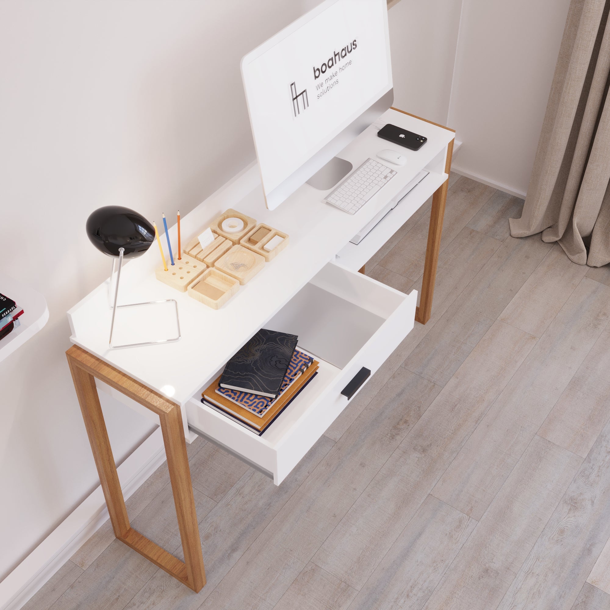 Boahaus Kettlewell Modern Computer Desk | Space-Saving Design with USB Ports