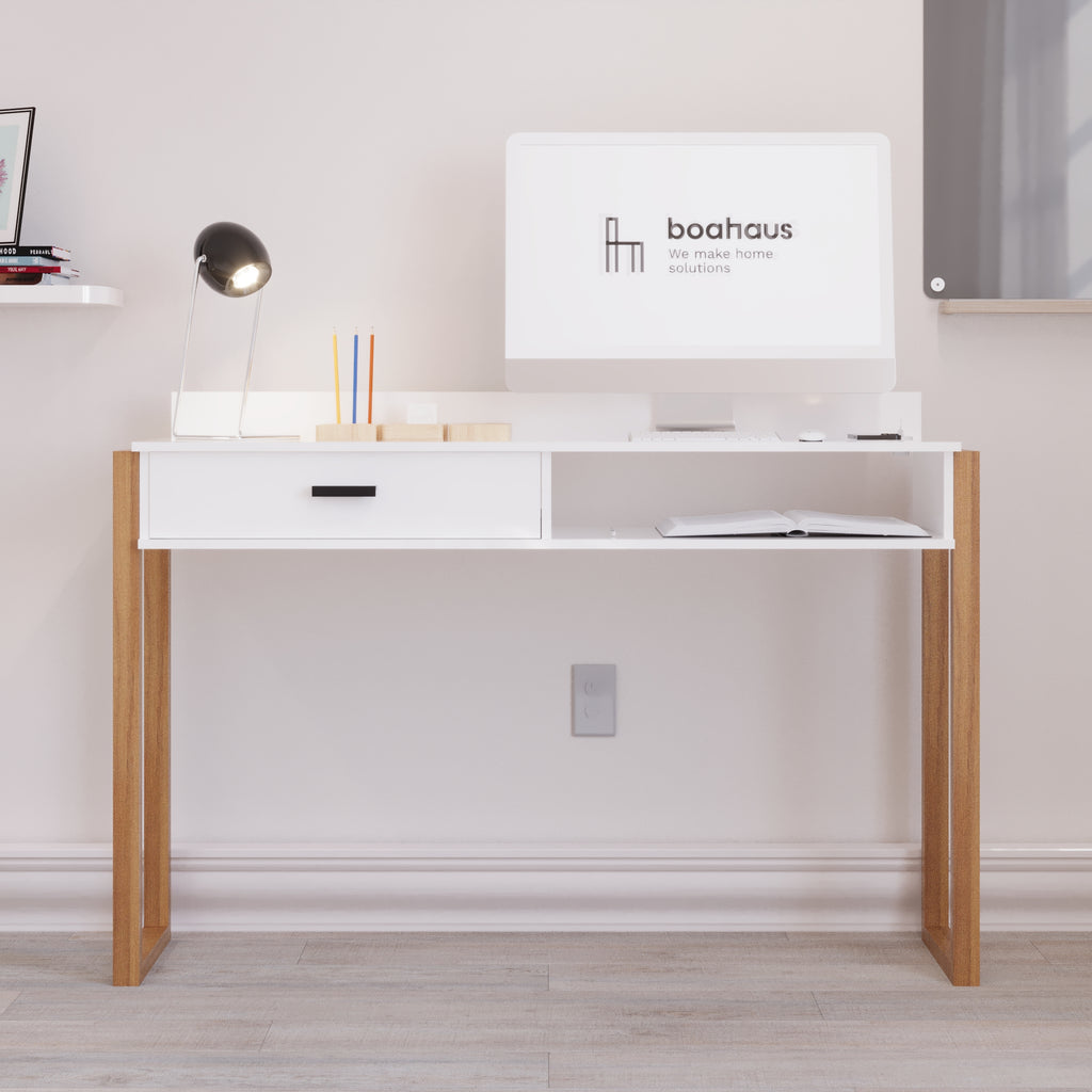 Boahaus Kettlewell Modern Computer Desk | Space-Saving Design with USB Ports
