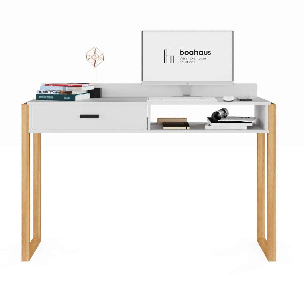 Boahaus Kettlewell Modern Computer Desk | Space-Saving Design with USB Ports