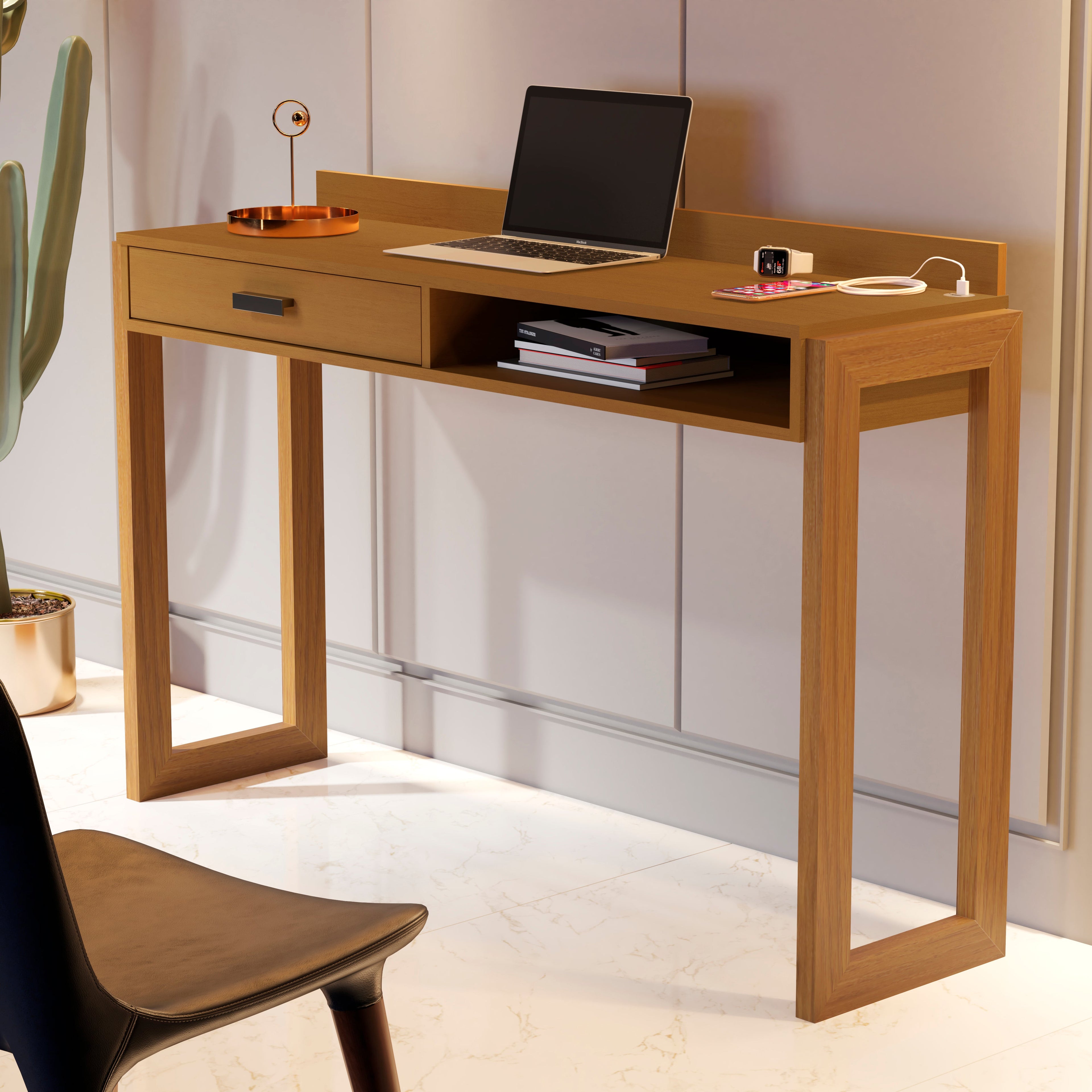 Boahaus Kettlewell Modern Computer Desk | Space-Saving Design with USB Ports