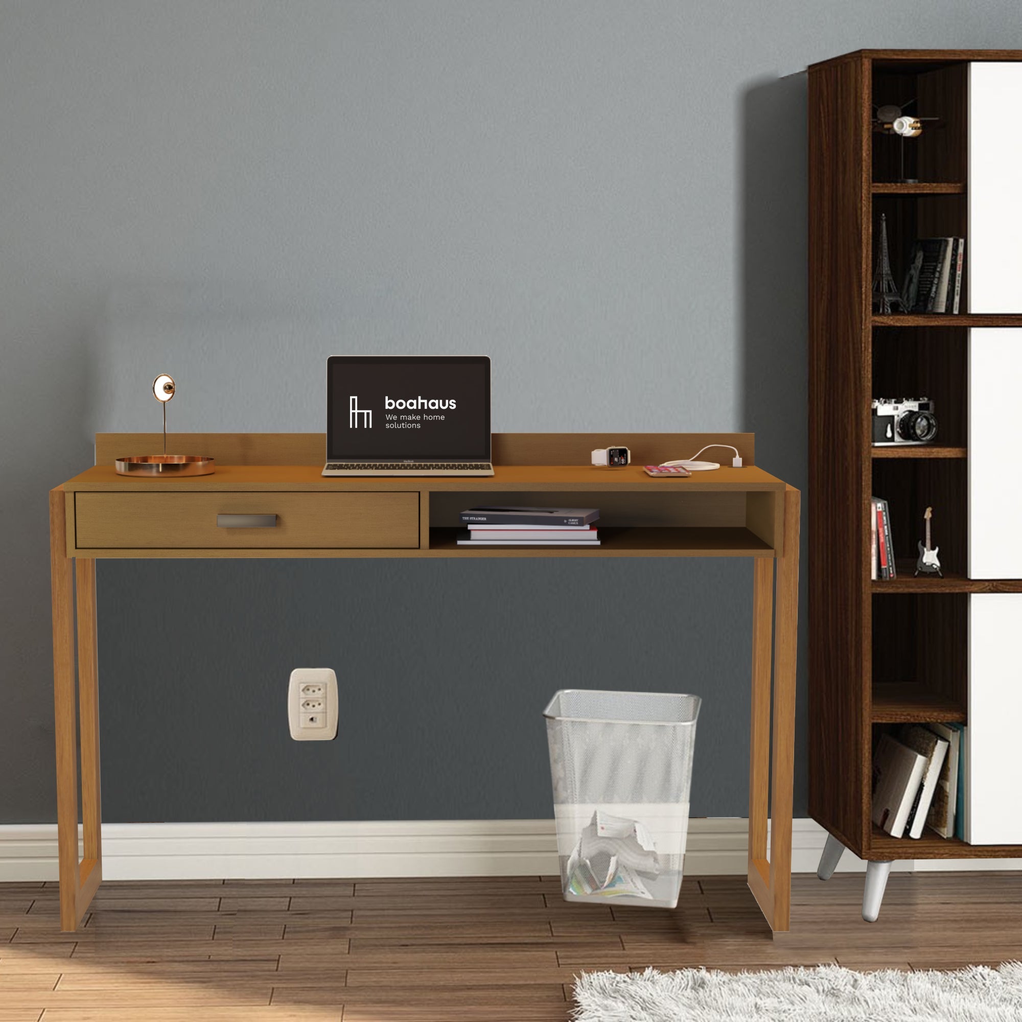 Boahaus Kettlewell Modern Computer Desk | Space-Saving Design with USB Ports