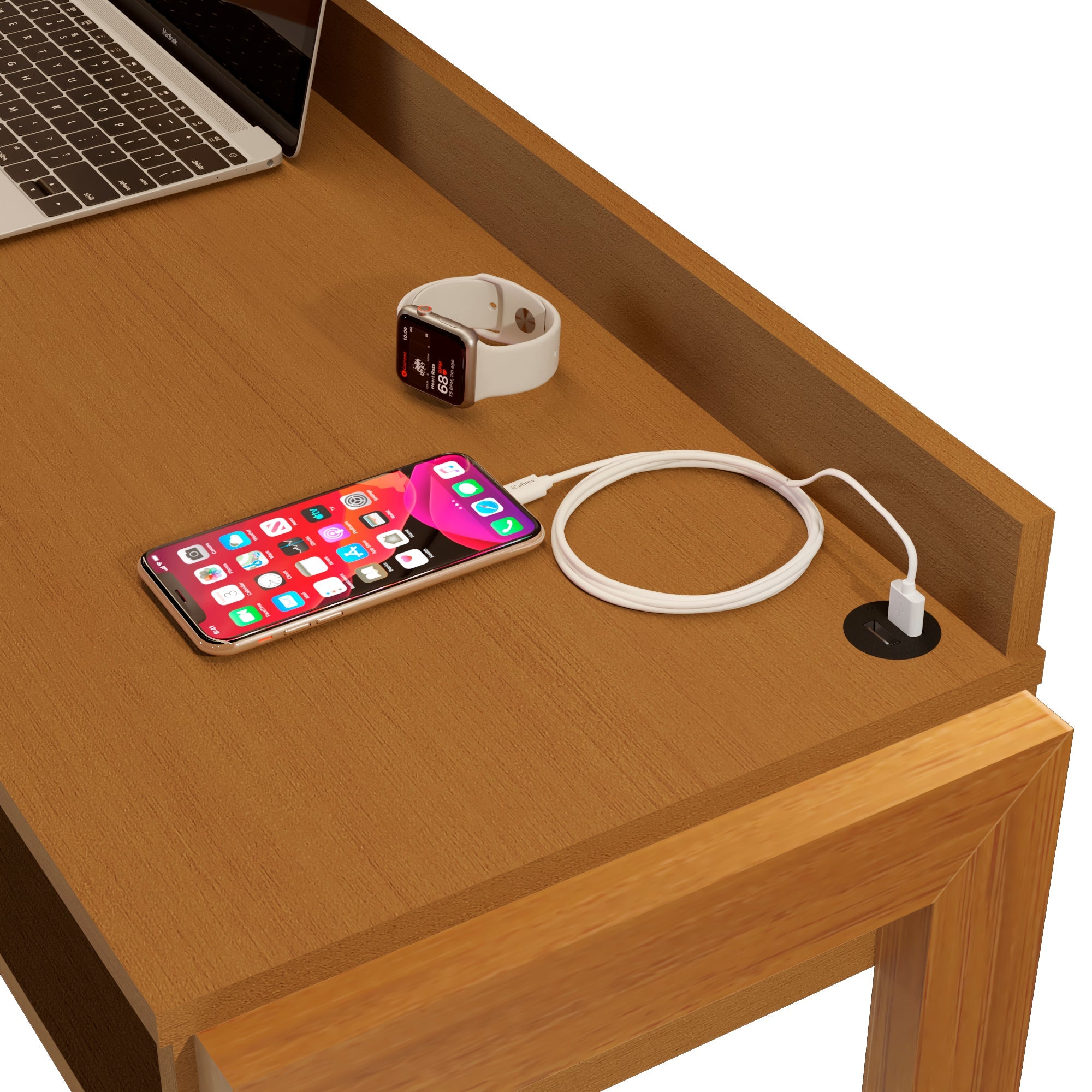 Boahaus Kettlewell Modern Computer Desk | Space-Saving Design with USB Ports