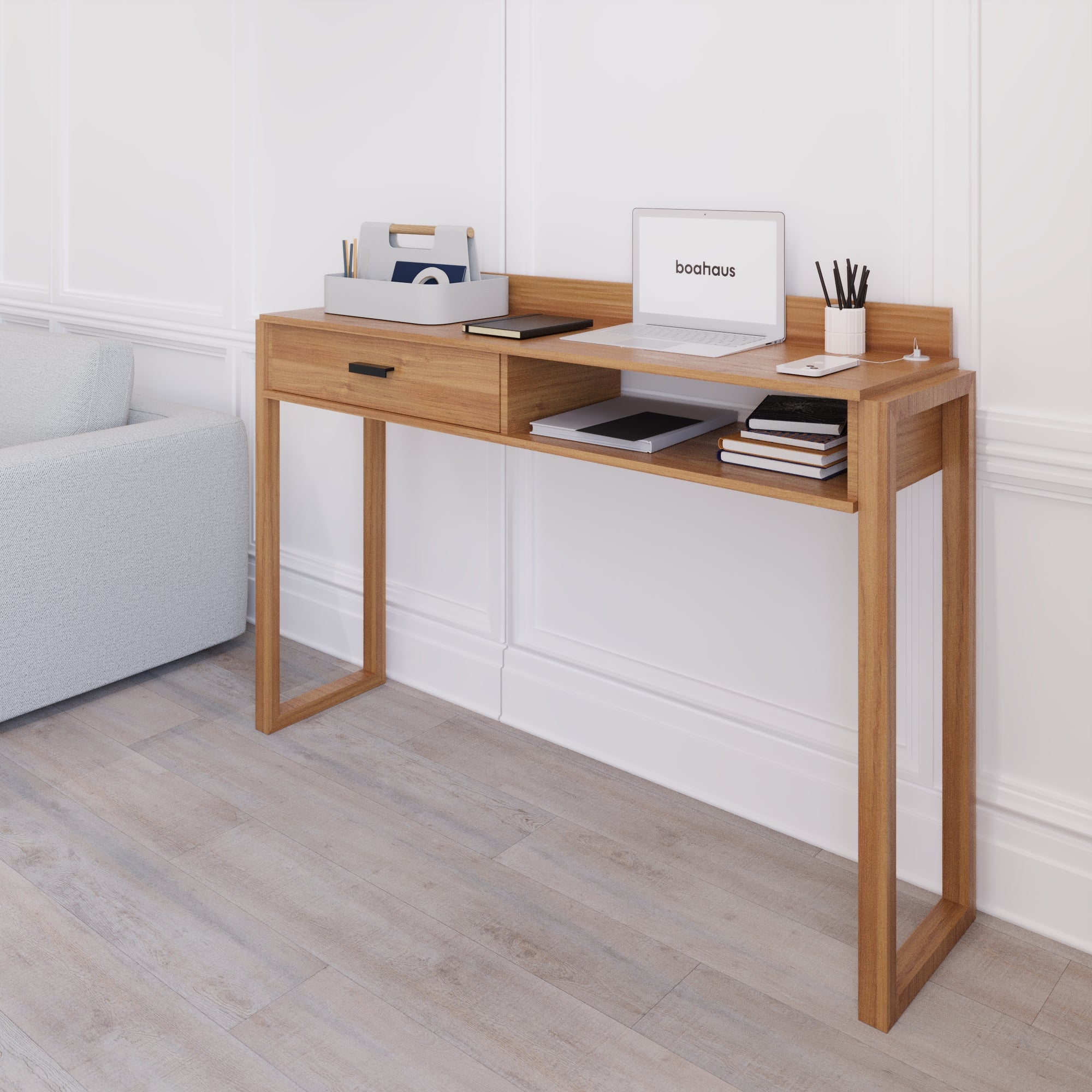 Boahaus Kettlewell Modern Computer Desk | Space-Saving Design with USB Ports