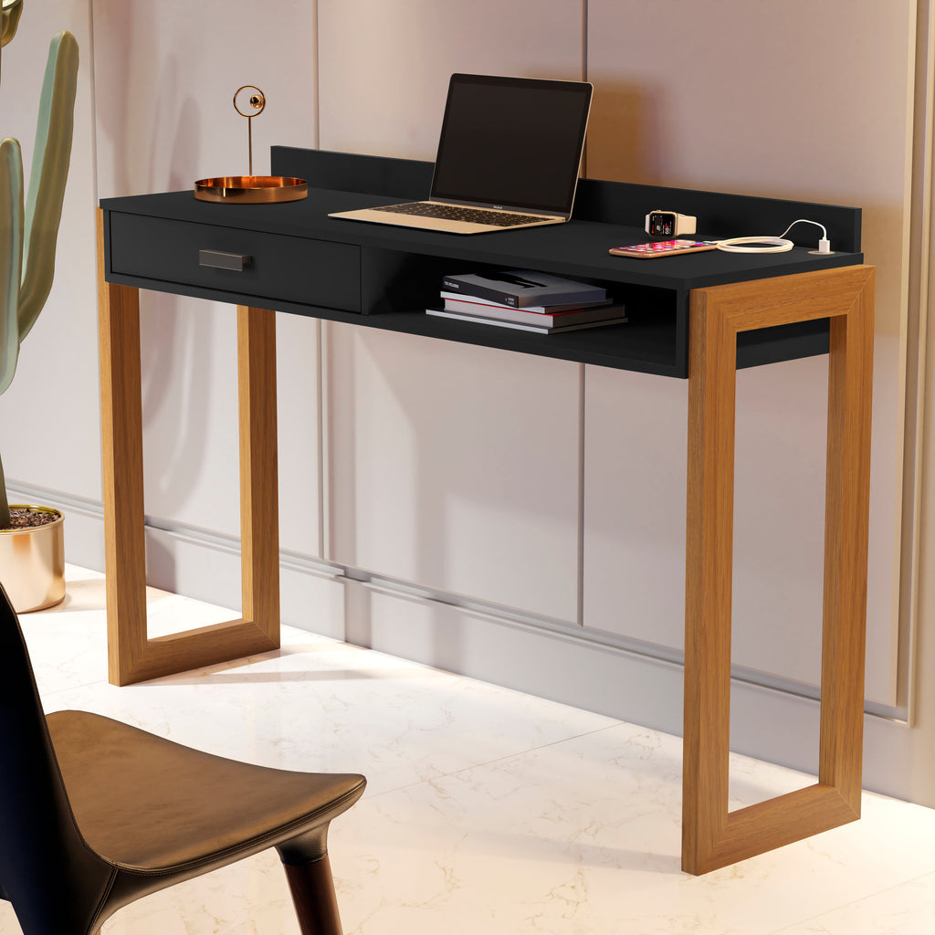 Boahaus Kettlewell Modern Computer Desk | Space-Saving Design with USB Ports