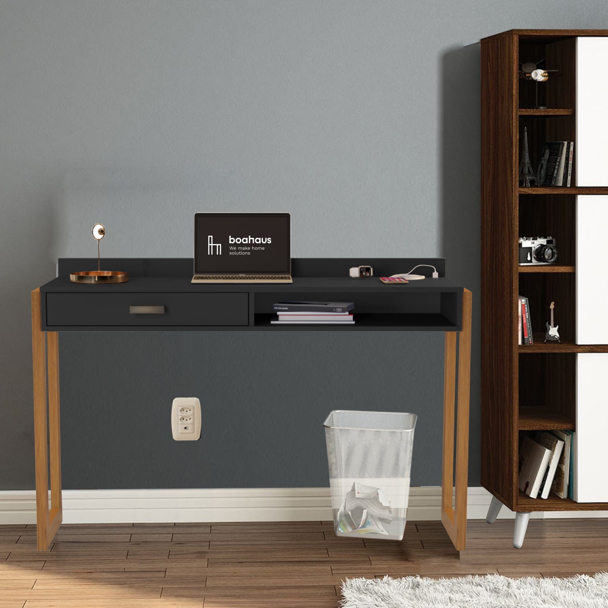 Boahaus Kettlewell Modern Computer Desk | Space-Saving Design with USB Ports