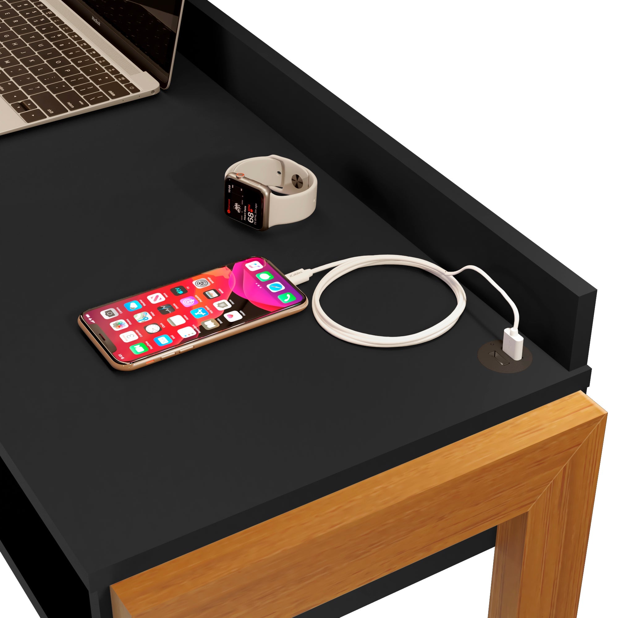 Boahaus Kettlewell Modern Computer Desk | Space-Saving Design with USB Ports