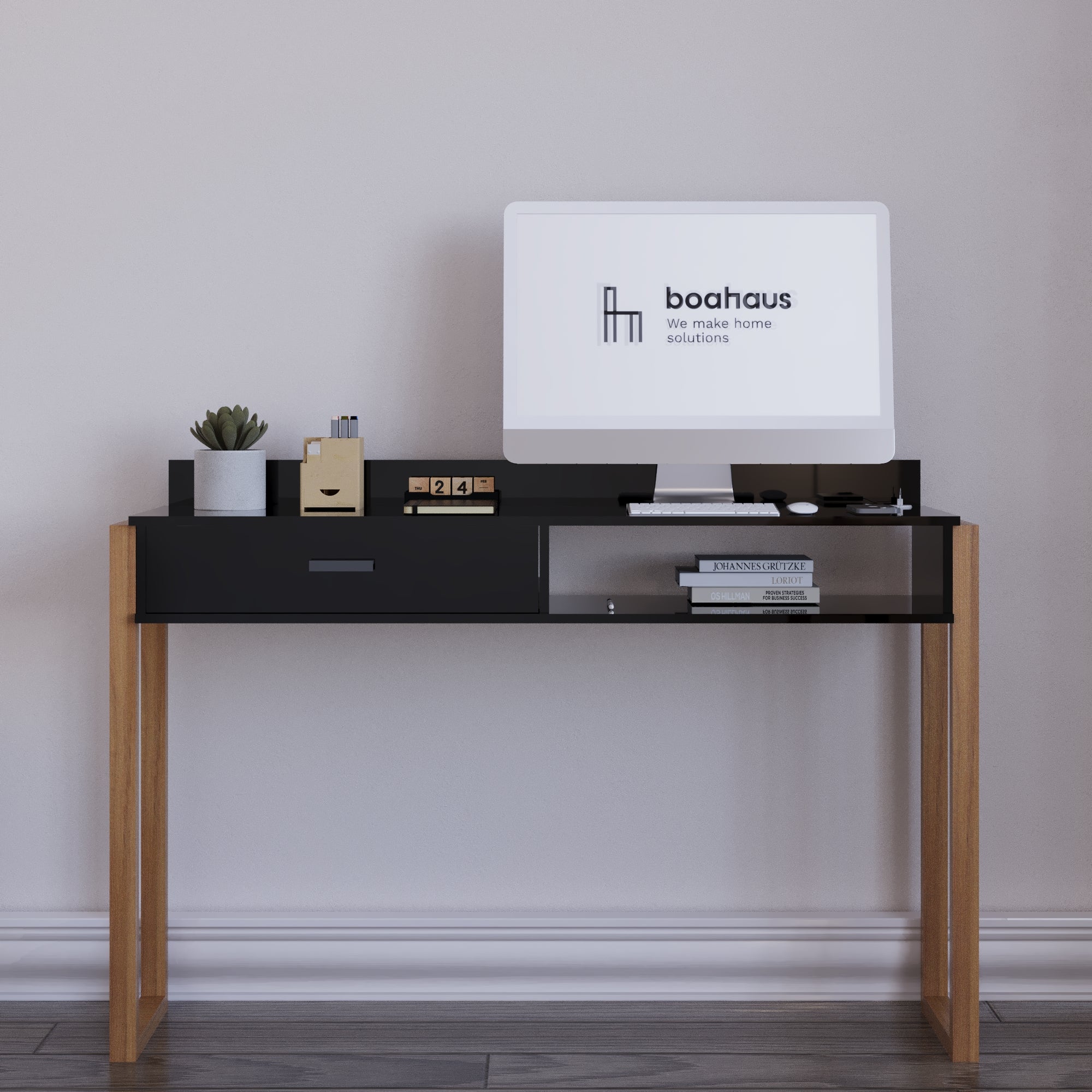 Boahaus Kettlewell Modern Computer Desk | Space-Saving Design with USB Ports