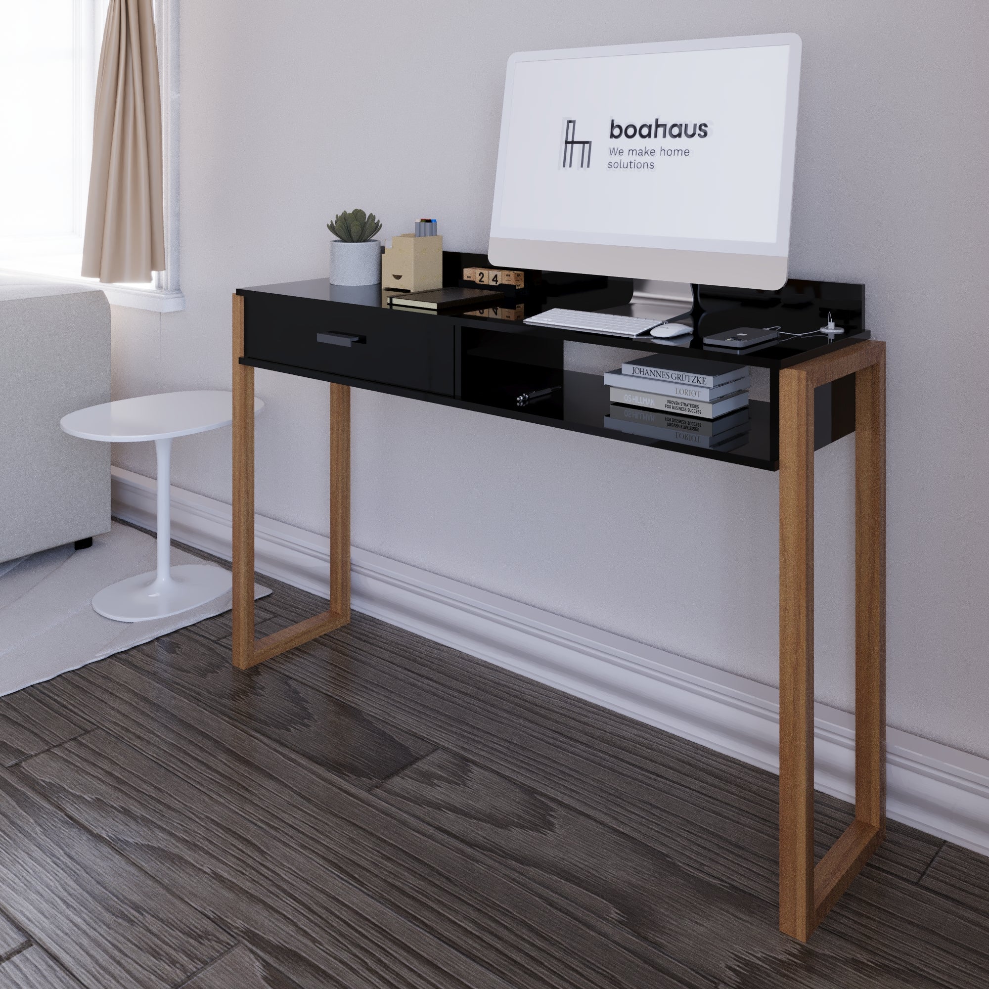 Boahaus Kettlewell Modern Computer Desk | Space-Saving Design with USB Ports