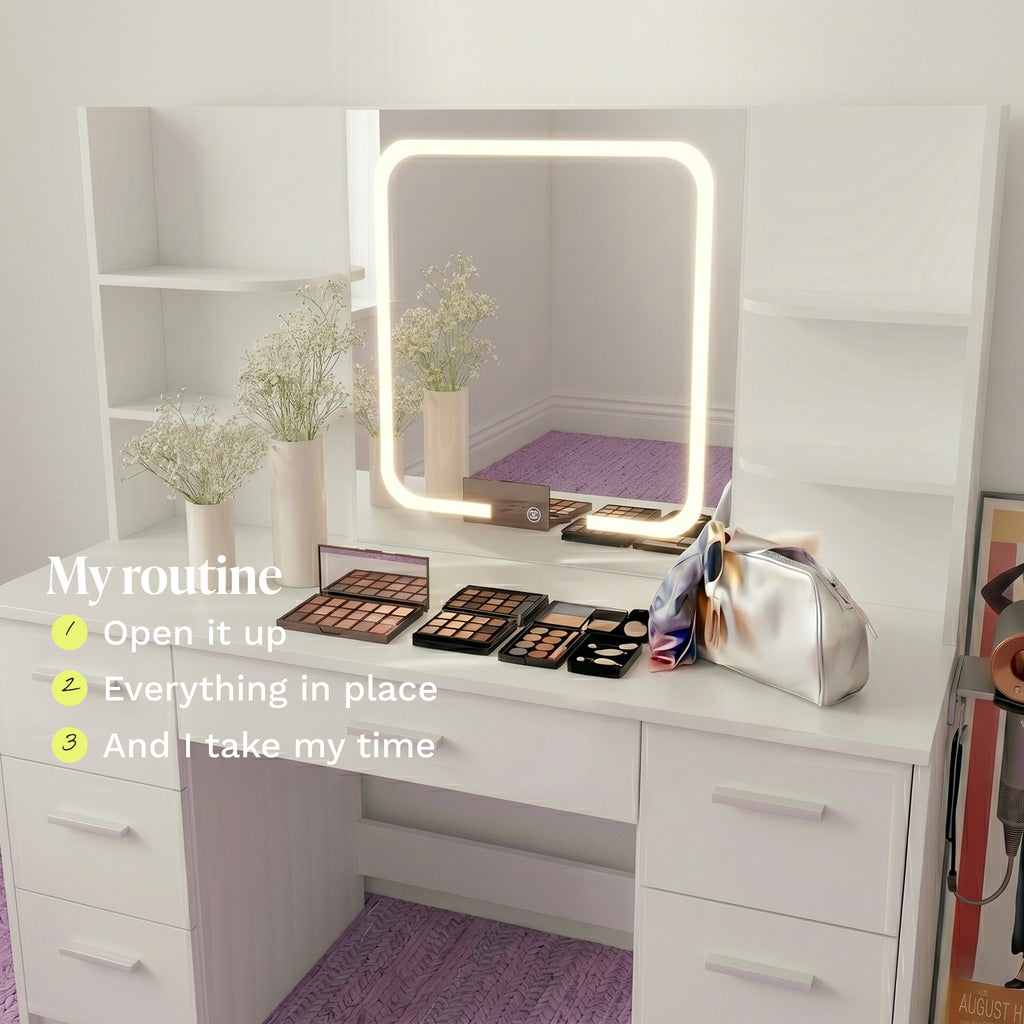 Lena Vanity Desk with LED Mirror