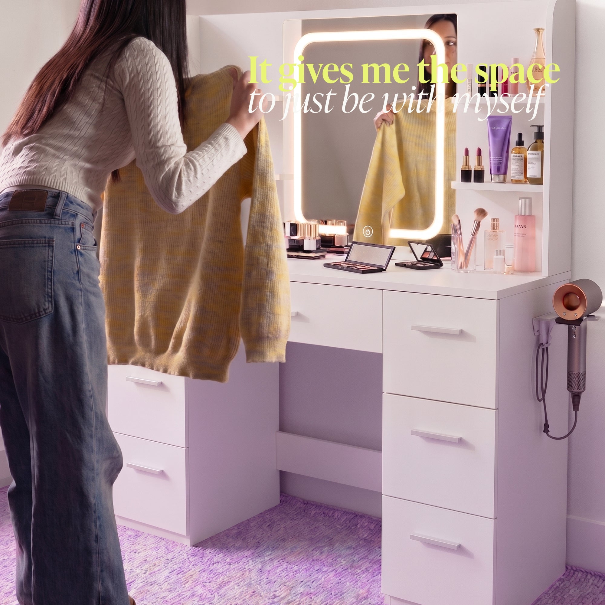 Lena Vanity Desk with LED Mirror