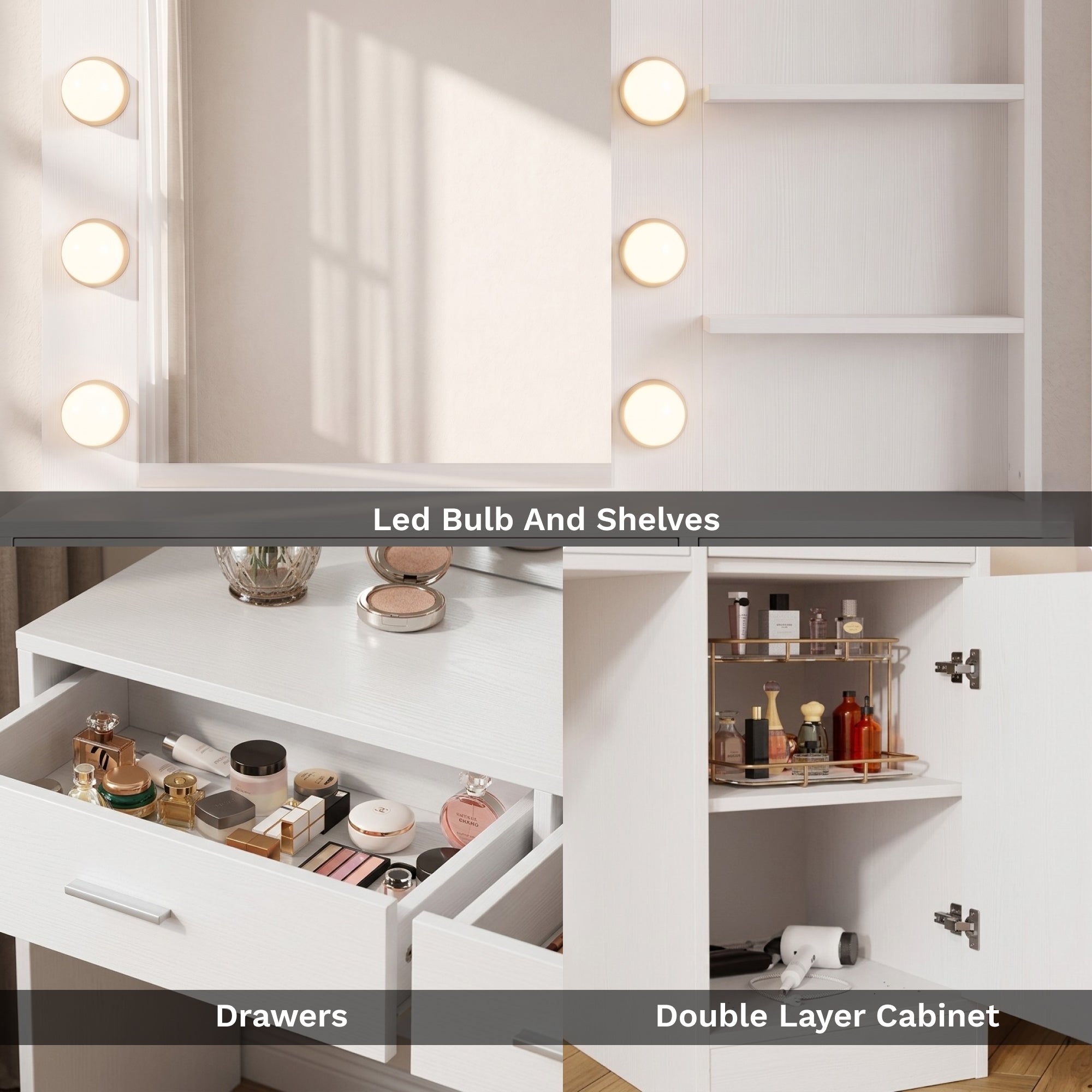 Eli Vanity Desk with Hollywood LED Lights