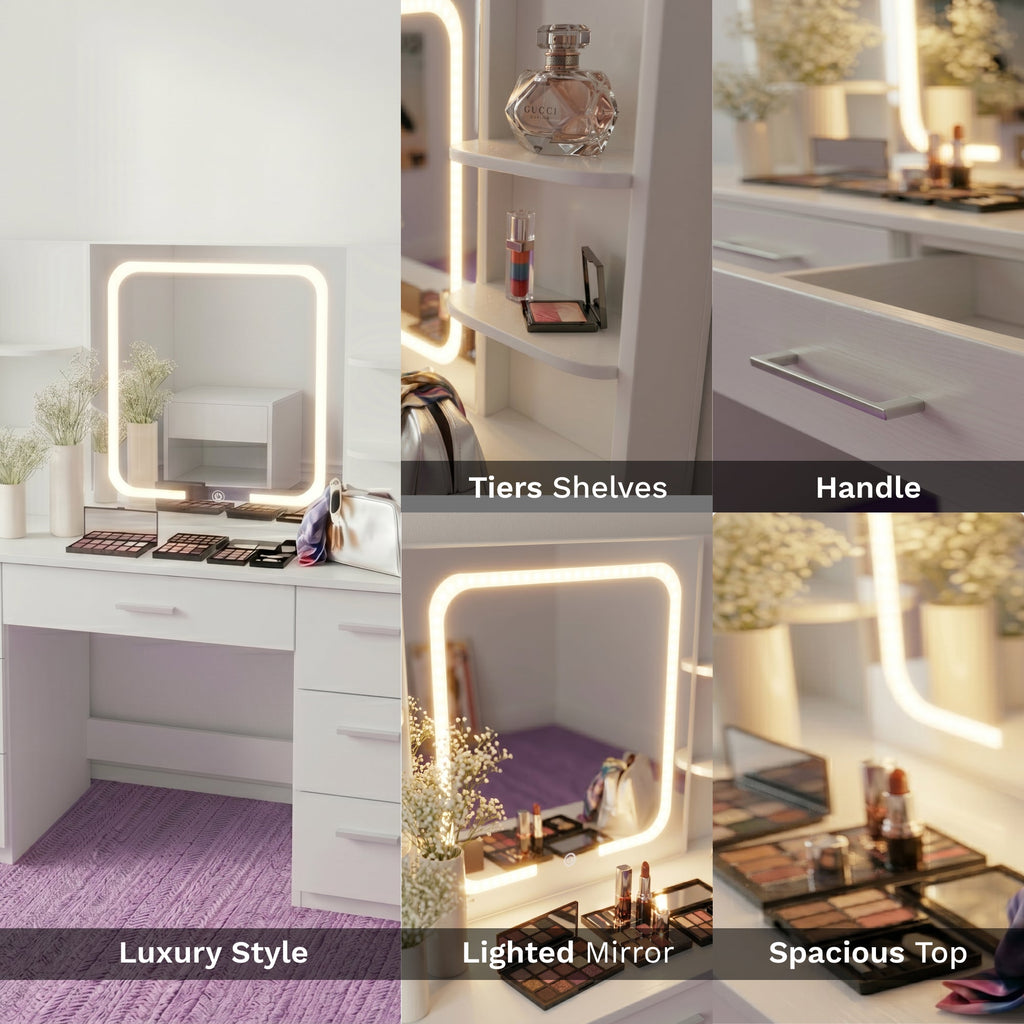 Lena Vanity Desk with LED Mirror