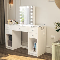 Boahaus Thalia Lighted Vanity Table with Open Shelves | White Premium Design