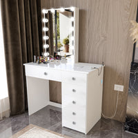 Boahaus Phoebe Lighted Vanity Table with Drawers | White Premium Design