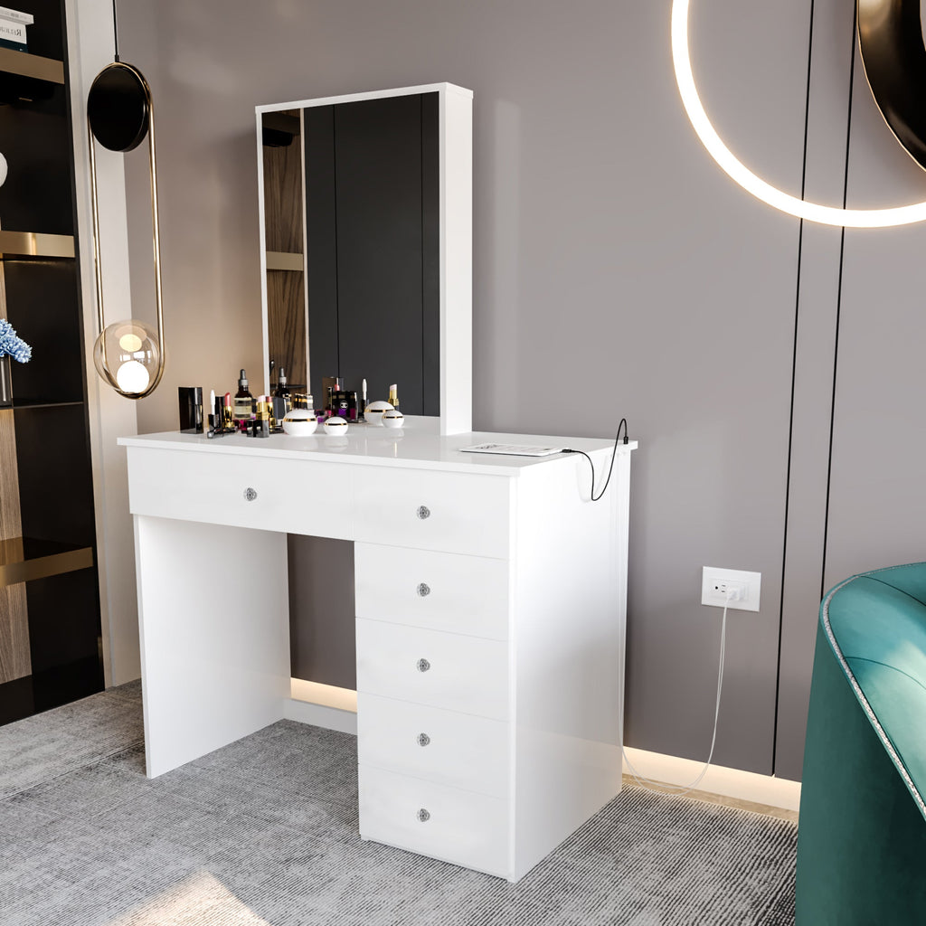 Boahaus Sofia Vanity Table with Mirror and 6 Drawers | White Premium Design