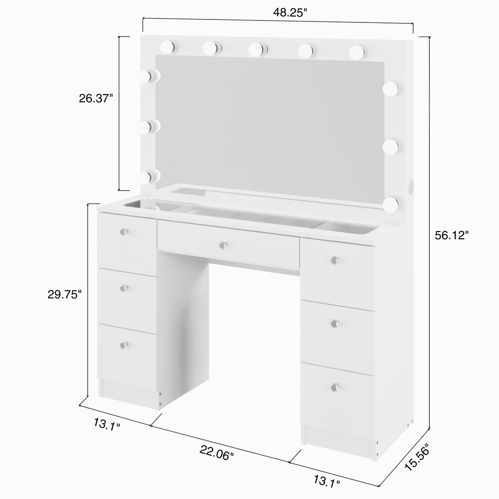 Yara Lighted Vanity with Glass Top and Crystal Knobs – Elegance Redefined