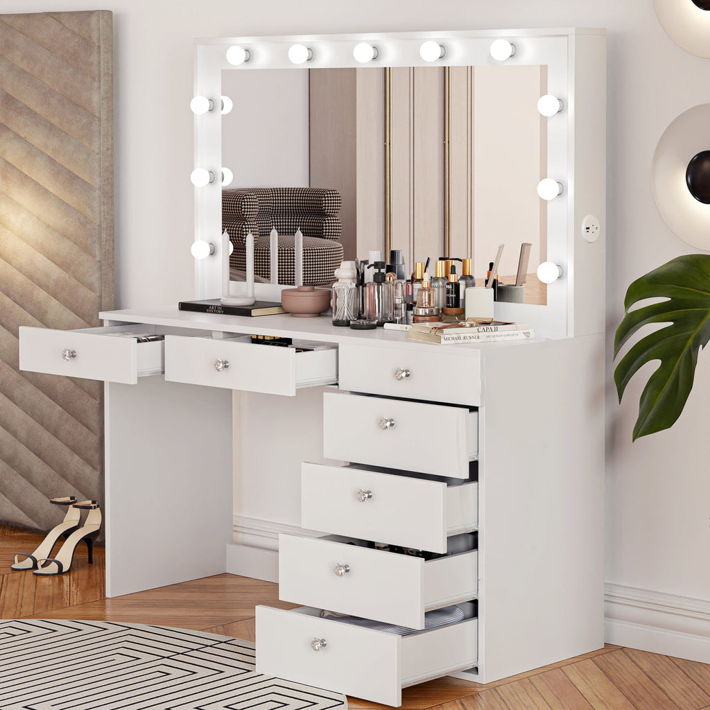 Boahaus Diana Makeup Vanity Desk with Built-in Lights, Storage & USB Ports | Premium Design