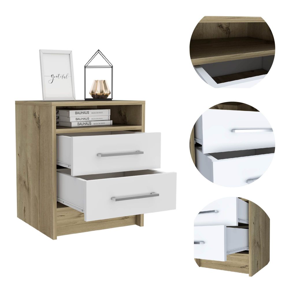 Boahaus Malaga Modern Nightstand with Open Shelf and Two Drawers | Contemporary Elegance