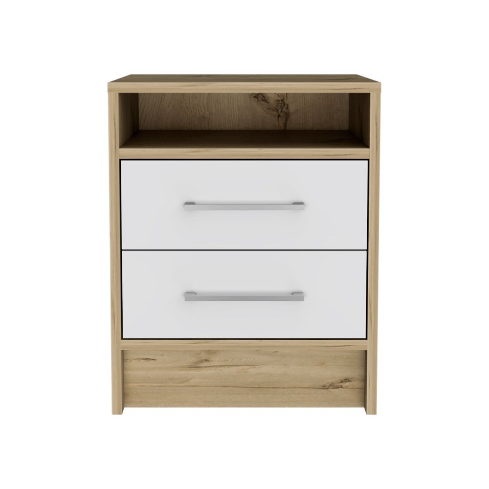 Boahaus Malaga Modern Nightstand with Open Shelf and Two Drawers | Contemporary Elegance
